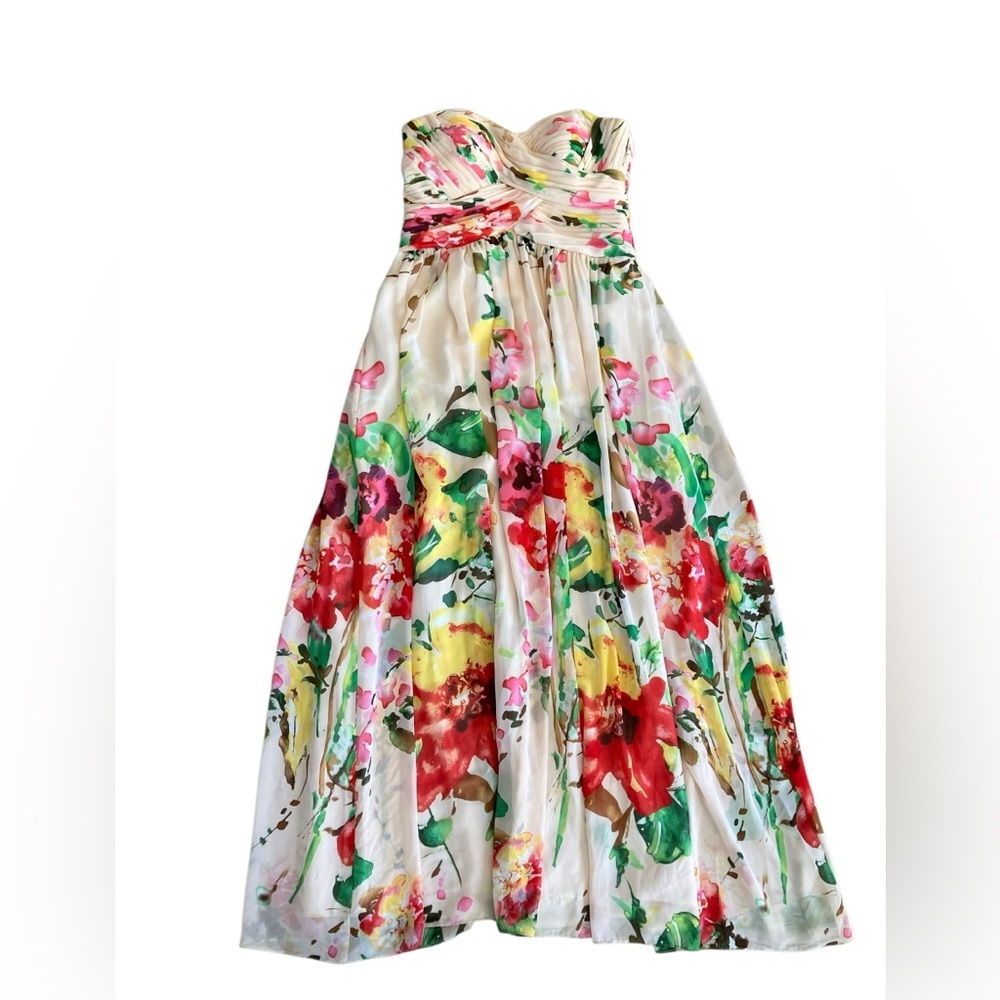 JS COLLECTION Blush Watercolor Floral Chiffon Sweetheart Formal Gown 12 MRSP$225 - Picture 2 of 11